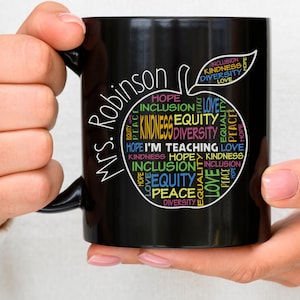 Personalized Teacher Mug: Apple Word Art, Custom Name