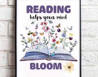 Reading Helps Your Mind Bloom Poster: Bibliothek Klassenzimmer Dekor (Digitaler Download)
