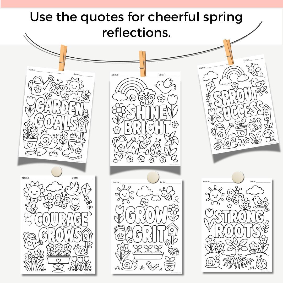 Spring Coloring Pages for Kids, Growth Mindset Quotes Coloring Sheets ...