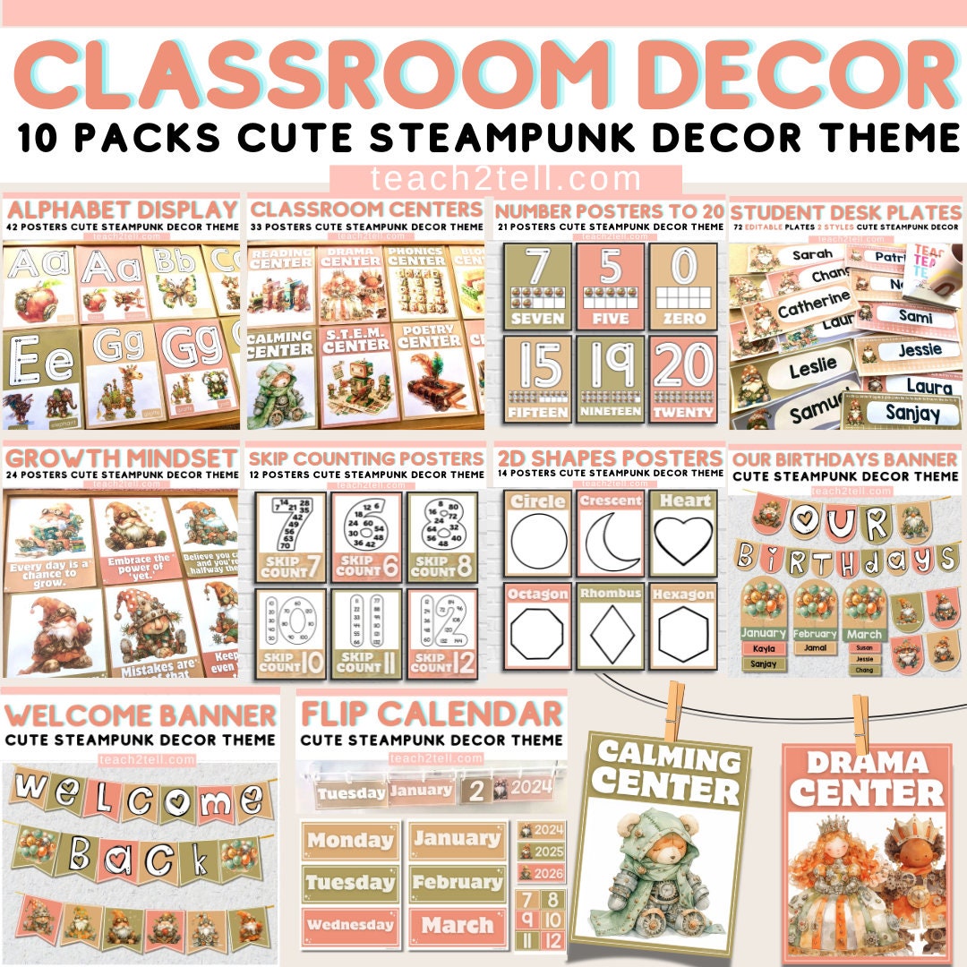 Steampunk Classroom Decor Bundle: Educational Posters & Banners (PDF ...