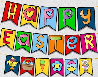 Easter Bulletin Board Happy Easter Banner Bunting Printable Easter Party Spring Bulletin Board