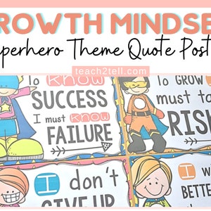 Growth Mindset Classroom Printables Posters, Classroom Quotes, Classroom Decor, Inspirational quotes, Instant Download, Superhero Decor