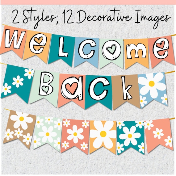 Daisy Retro Welcome Back Banner: Pastel Classroom Decor (PDF Download)