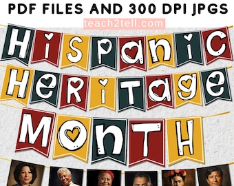 Happy Hispanic Heritage Month Banner, Iconic Hispanic Americans, Buntings For Bulletin Board, Class Decor, familia party church work office