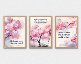 Láminas de arte mural con versículos bíblicos de Pascua: Decoración cristiana para el aula (descarga digital)