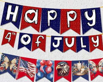 4th of July Banner, Happy 4th of July Printable Banner, July 4th Party decor, Independence Day Sign, 4th of July Decor, July 4th Banner