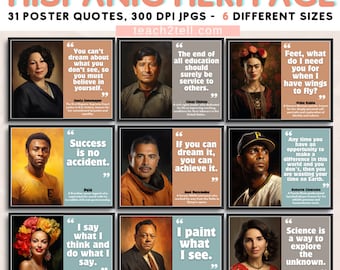 Hispanic Heritage Month Bulletin Board 31 Poster Quotes jpg, Historical Figures, Inspirational Latinx & Hispanic Leaders for Classroom Decor