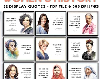 Inspirational Women's History Month Quote Posters, 32 Printable Feminist Icons Wall Art, Educational Classroom Decor, Digital Download