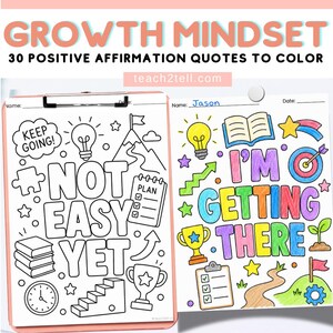 Growth Mindset Coloring Pages: SEL Classroom Decor, Positive Affirmations (PDF Download)