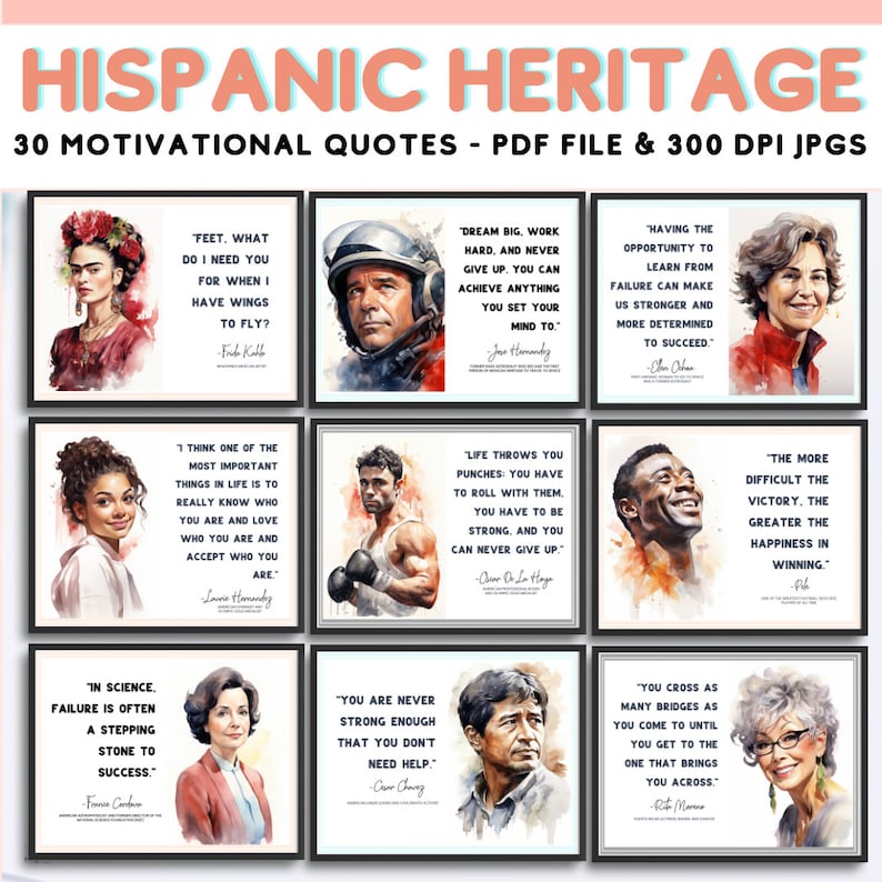 Hispanic Heritage Month Poster, Hispanic Heritage Month Bulletin Board Posters, Hispanic Leaders Quotes Printable Posters Digital Download