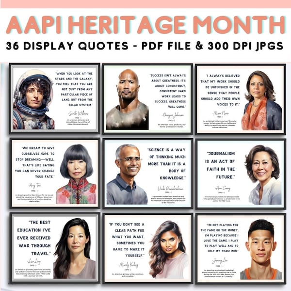 AAPI Heritage Month Posters, AAPI Bulletin Board, AAPI History Quotes, Asian American and Pacific Islander History Month Printable Posters