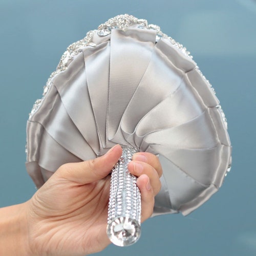 Customized Heart shops Shape Silver Grey wedding bouquet, Princess Elegant Style, Jeweled Bouquet, Rhinestones Bridal Wedding Accessories Bouquet