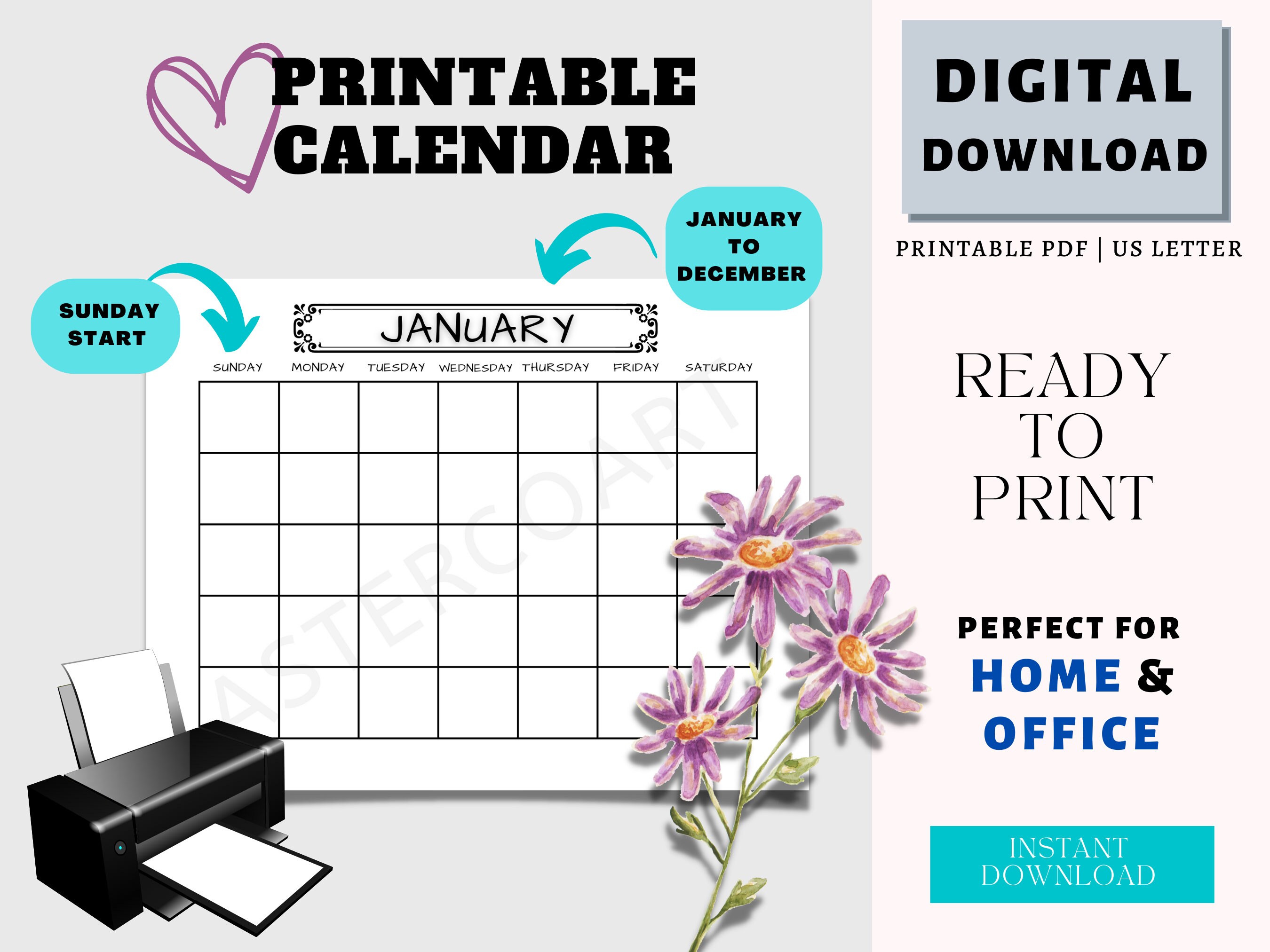 Printable Calendar Digital Planner Printable Monthly Etsy