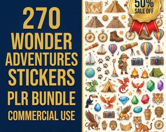 270 Wonder Adventures Sticker Bundle, Commercial Use, KDP Interior Assets, Digital Planner Clipart, PLR Sticker Pack, Resell Rights
