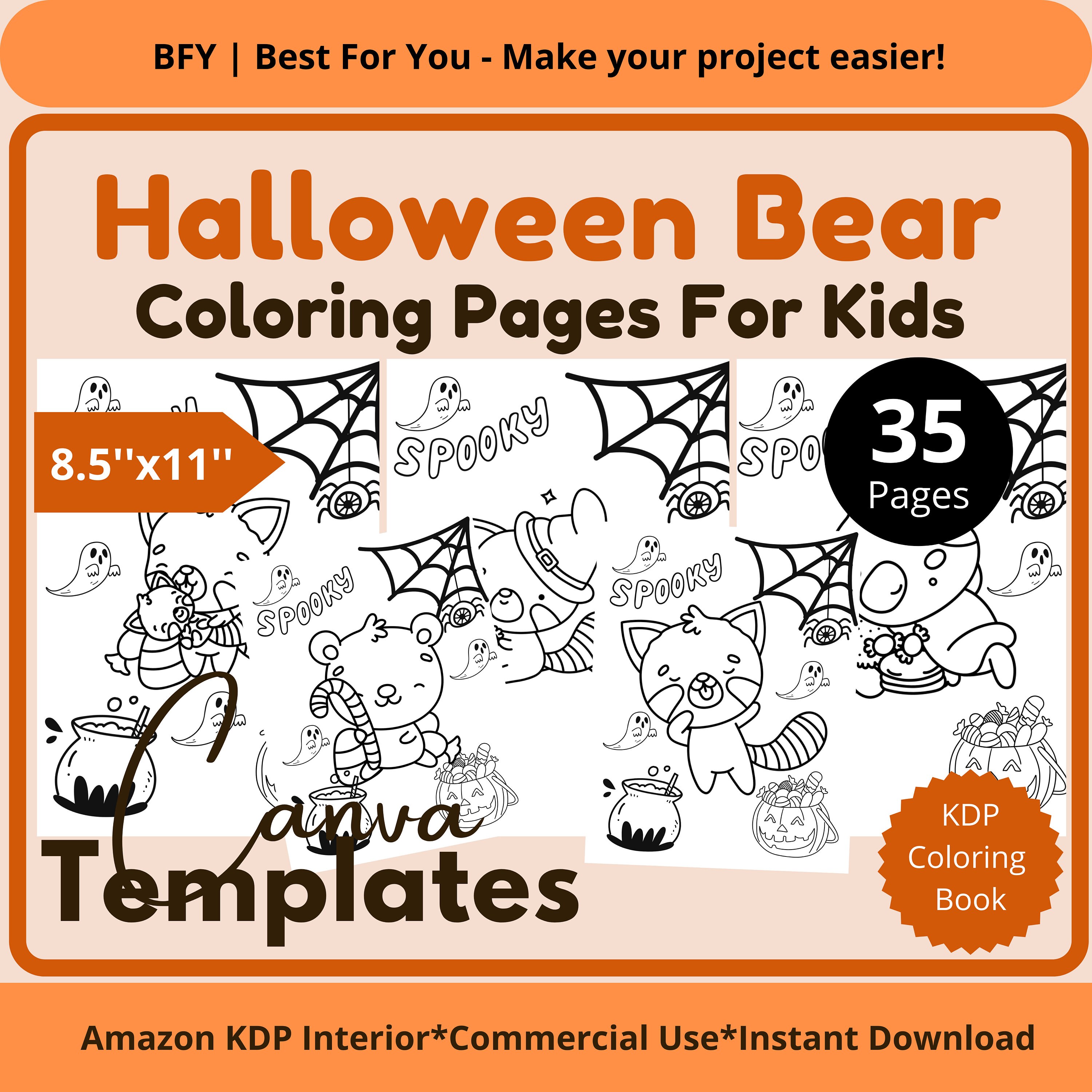 Printable Halloween Bear Coloring Page Coloring Pages for Etsy