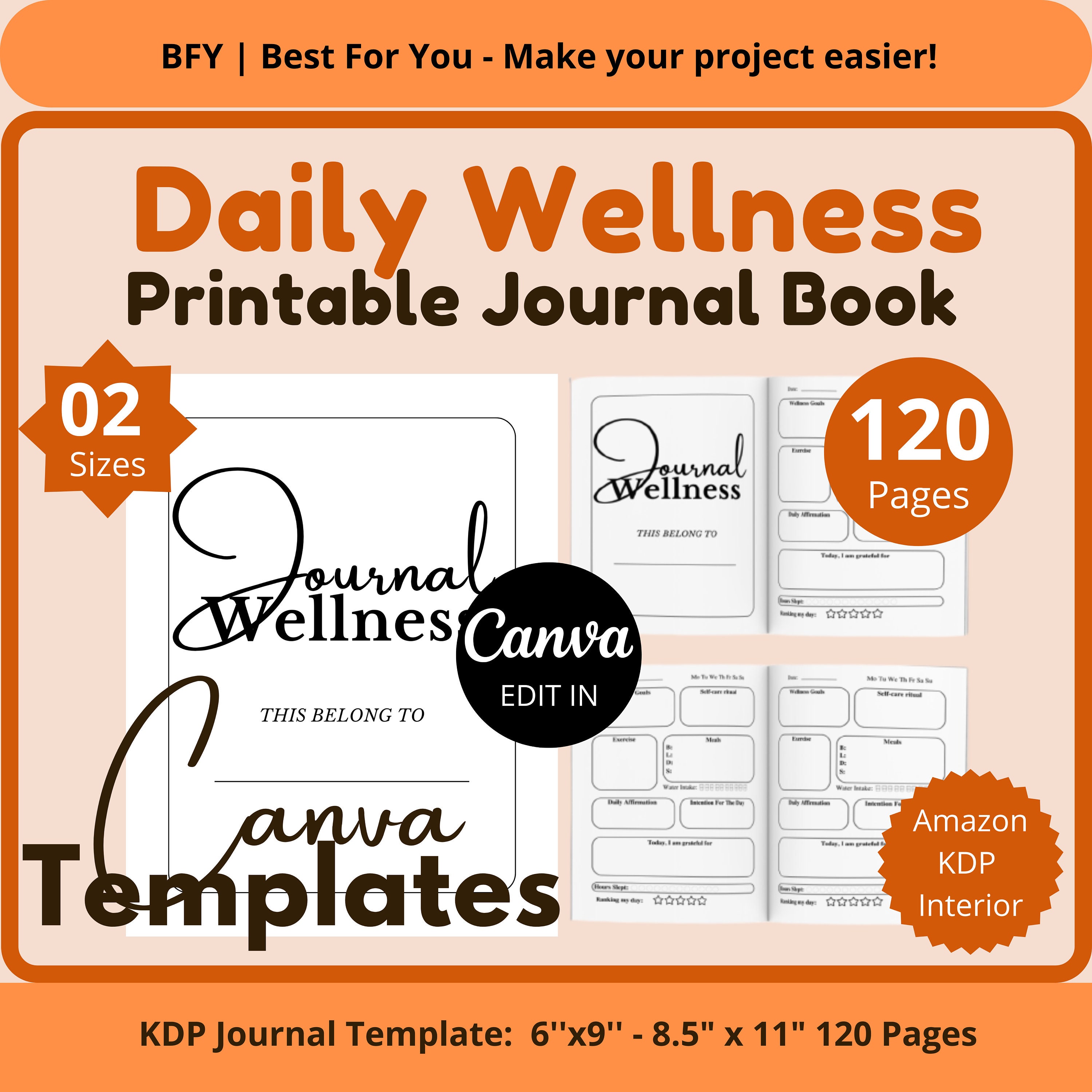 2 Printable Daily Wellness Journal  KDP Interior 