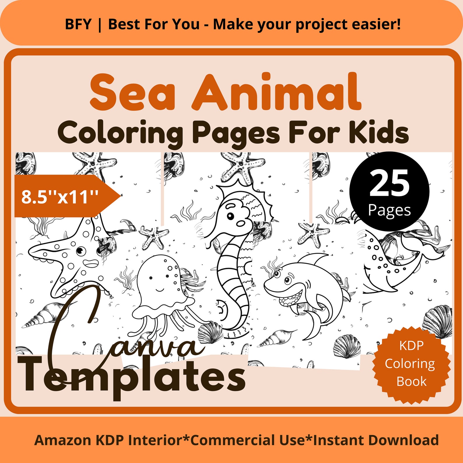 25 Sea Animal Coloring Pages Printable Coloring Pages for Kids 8.5x11 ...