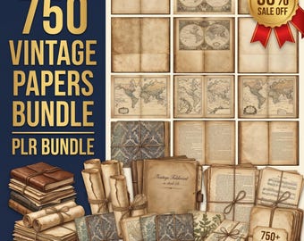 750 Vintage Papers PLR Commercial Use | Junk Journal Bundle Bulk | KDP Backgrounds Pack | Old Paper Texture | Resell Rights Ephemera Kit
