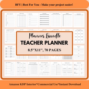 Printable Teacher Planner Bundle: Editable Lesson Plan, Homeschool Agenda (8.5x11, 70 Pages) (Digital Download)