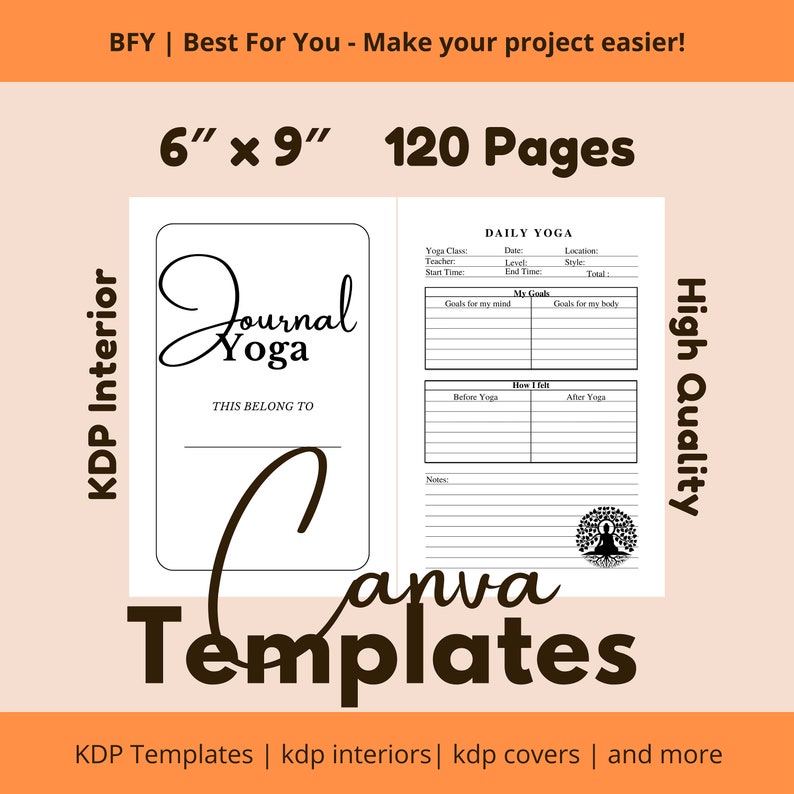 2 Printable Yoga Journal Amazon KDP Interior Templates 6''x9'' 8.5x11