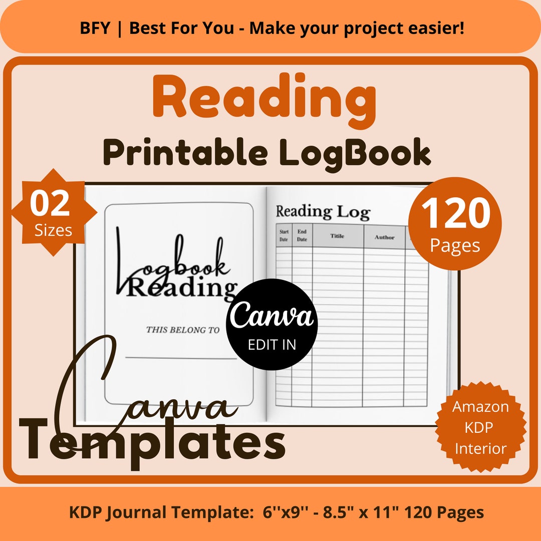 2 Reading Logbook Amazon KDP Interior Template 6''x9''8.5 X 11 120 Pages Commercial Use Edit in