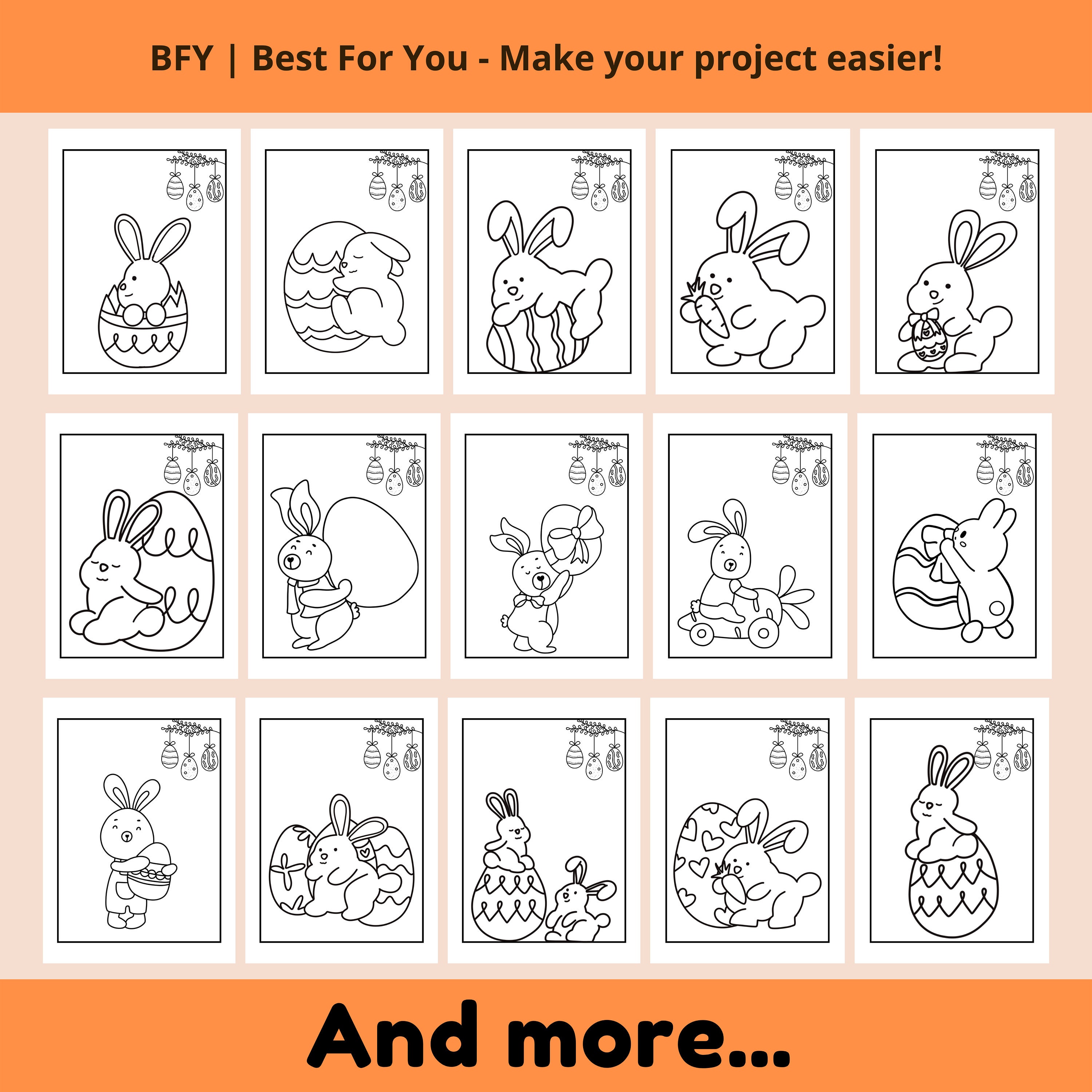 Easter Bunny Coloring Pages for Kids Amazon KDP Interior - Etsy