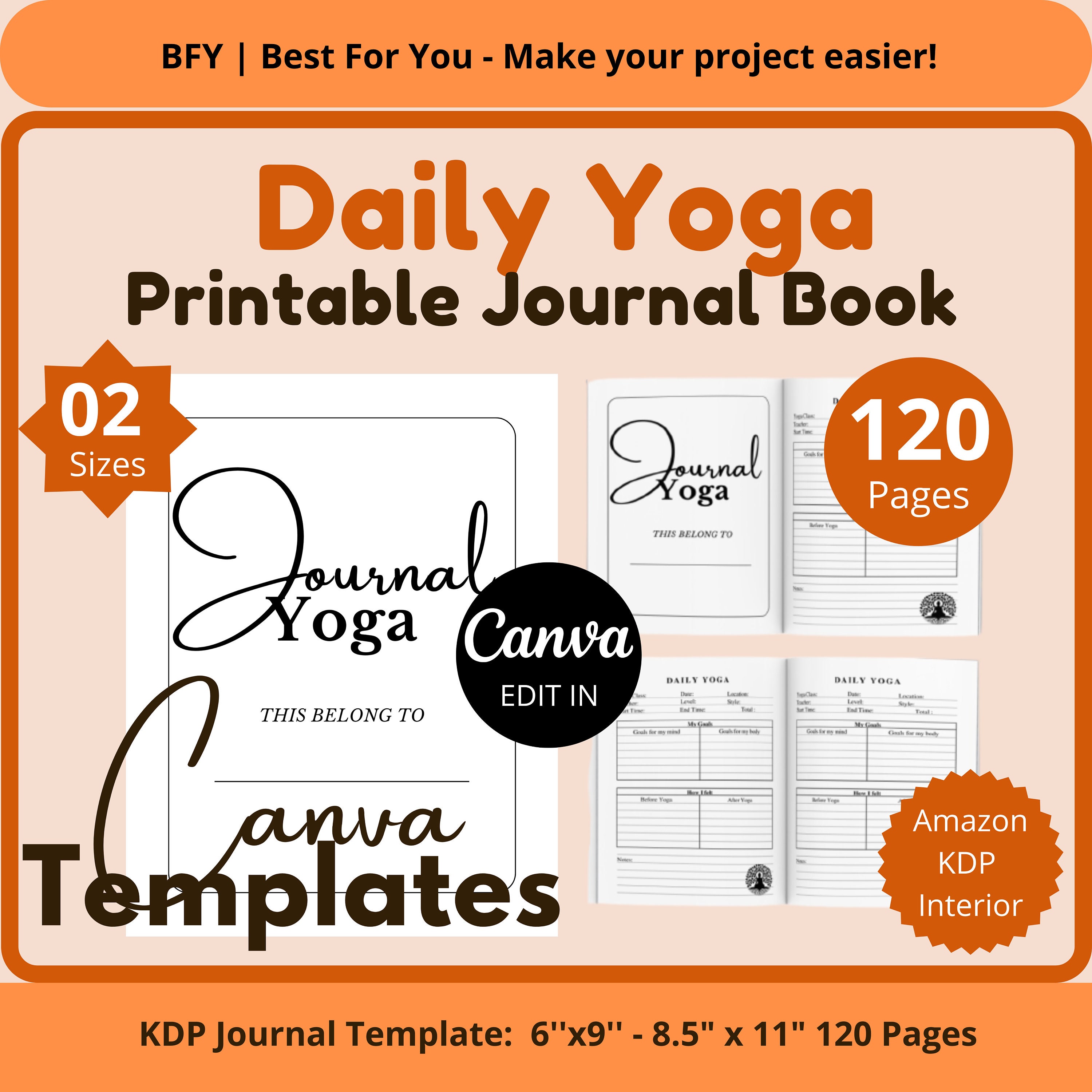 2 Printable Yoga Journal Amazon KDP Interior Templates 6''x9'' 8.5x11
