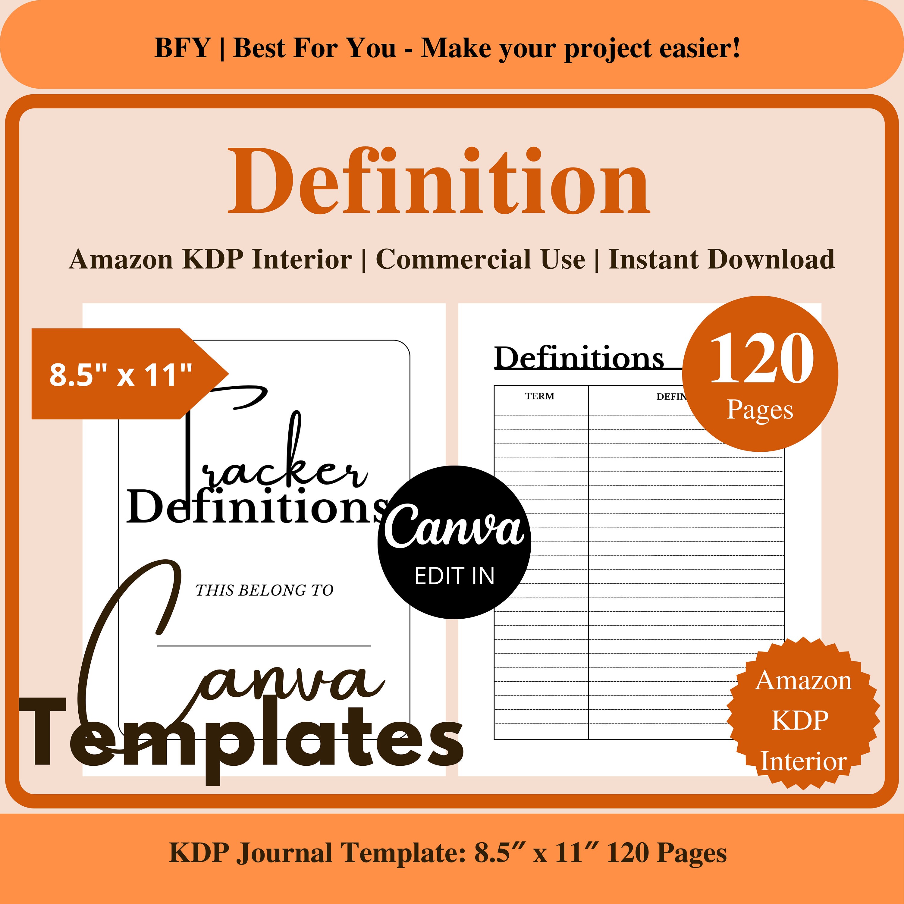 Printable Terms and Definitions Template Amazon KDP Etsy