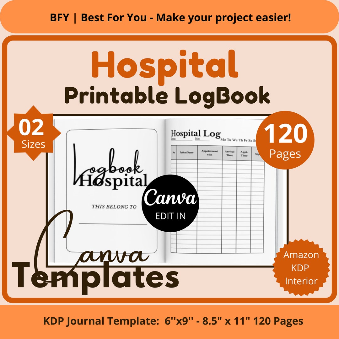 2 Hospital Logbook Printable Amazon KDP Interior Template Etsy