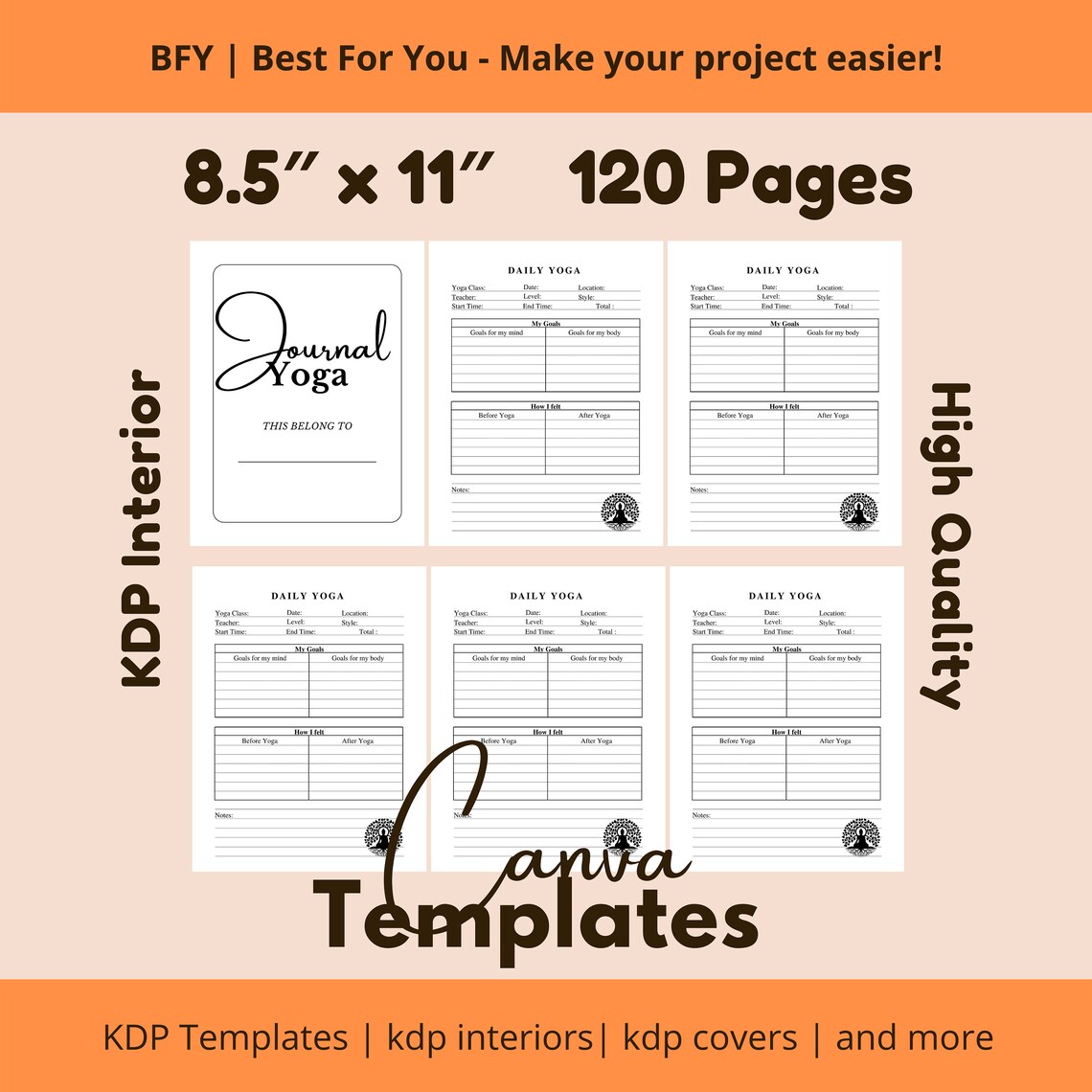2 Printable Yoga Journal Amazon KDP Interior Templates 6''x9'' 8.5x11