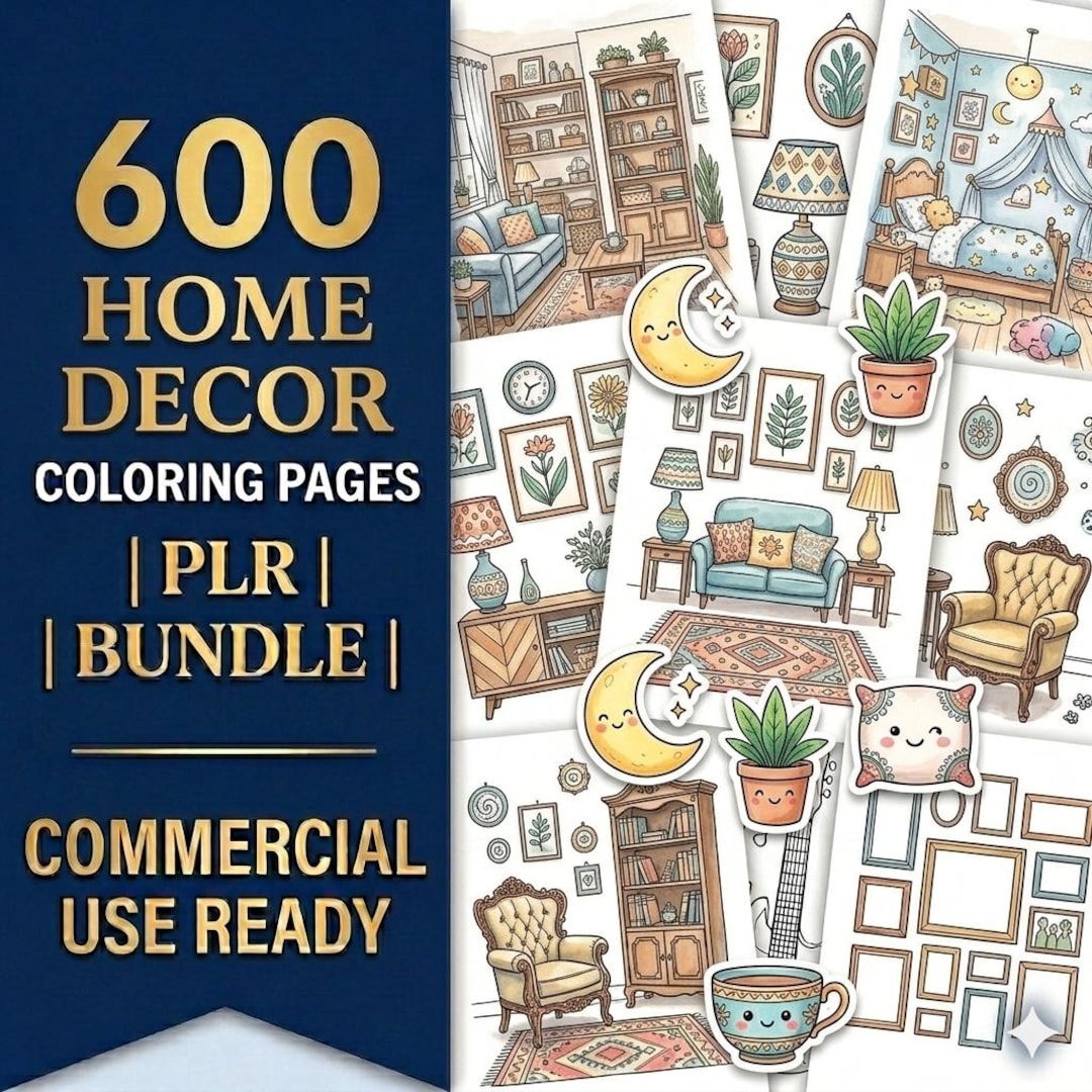 600 Home Decor Coloring Pages PLR Bundle | KDP Interior Bulk ...