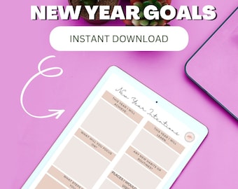 Nyårsintentioner, inställningsblad i pdf-format, utskrivet hemma, digital planerare, målsättning