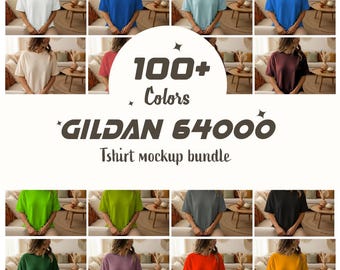 gildan 64000 mockup tshirt Bundle | G64000 T-shirt Mock-Up | G640 Tee Mock Up | Real Human Model | Trendy Warm Cozy Boho Minimal Aesthetic