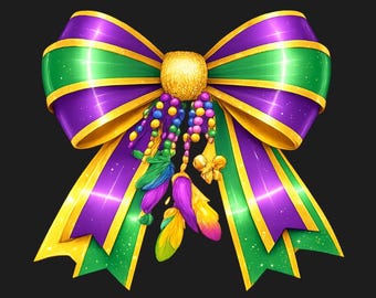 Mardi Gras Bow Png, Mardi Gras Carnival Png, Mardi Gras 2026 Shirt Design, Glitter Bow Mardi Gras Png, King Cake Png
