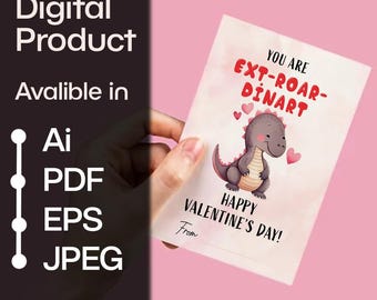 Dinosaur Valentine Cards: Printable Kids Classroom Valentines (Digital Download)