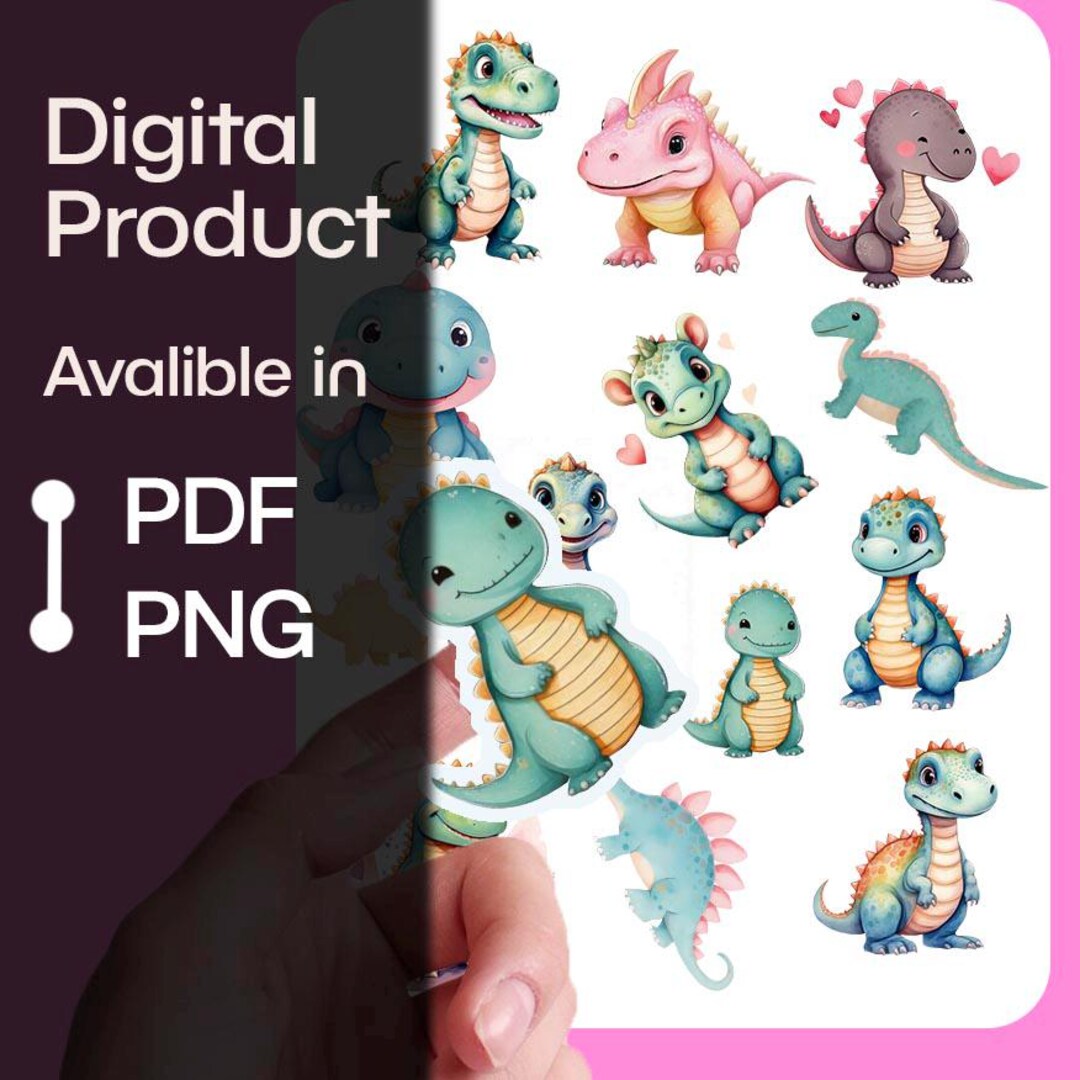 Watercolor Dinosaur Clipart: Baby Dino PNG Stickers (digital Download ...