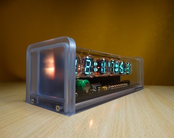 Nixie Clock with 6 IV22 VFD tubes, remote control, frosted acrylic case, RGB LED, alarm