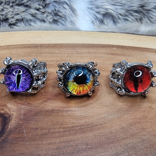 Anillo de ojo de dragón, anillo de serpiente, anillo de ojo gótico, ojo de draco, anillo de garra de dragón UK-T-US10 +