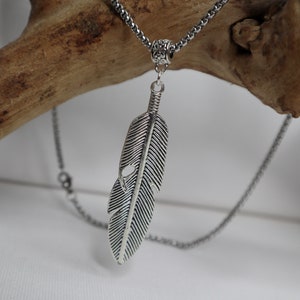 Gothic Feather Necklace unisex Silver Jewelry Stainless Steel Silver Feather Pendant Gift   Mythology statement  indie alt necklace Easter