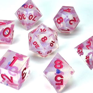 Pink iridescent DND Dice Set, Resin Sharp Edge Dice Set, D&D Dice Set for Dungeons and Dragons, pink Polyhedral Dice Set, D20, D8, D6