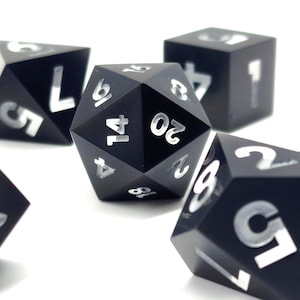 matte Obsidian DND Dice Set Resin Sharp Edge Dice Set D&D Dice Set for Dungeons and Dragons Black Polyhedral Dice Set D20 D6 D12 D8 D10 D4