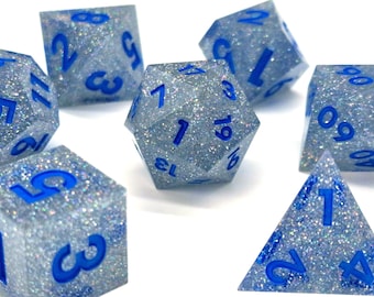 Glitter Dice Set DND Resin Sharp Edge Dice Set D&D Dice Set for Dungeons and Dragons 7pcs holo Polyhedral Dice Set D20 D6 D12 D8 D10 D4
