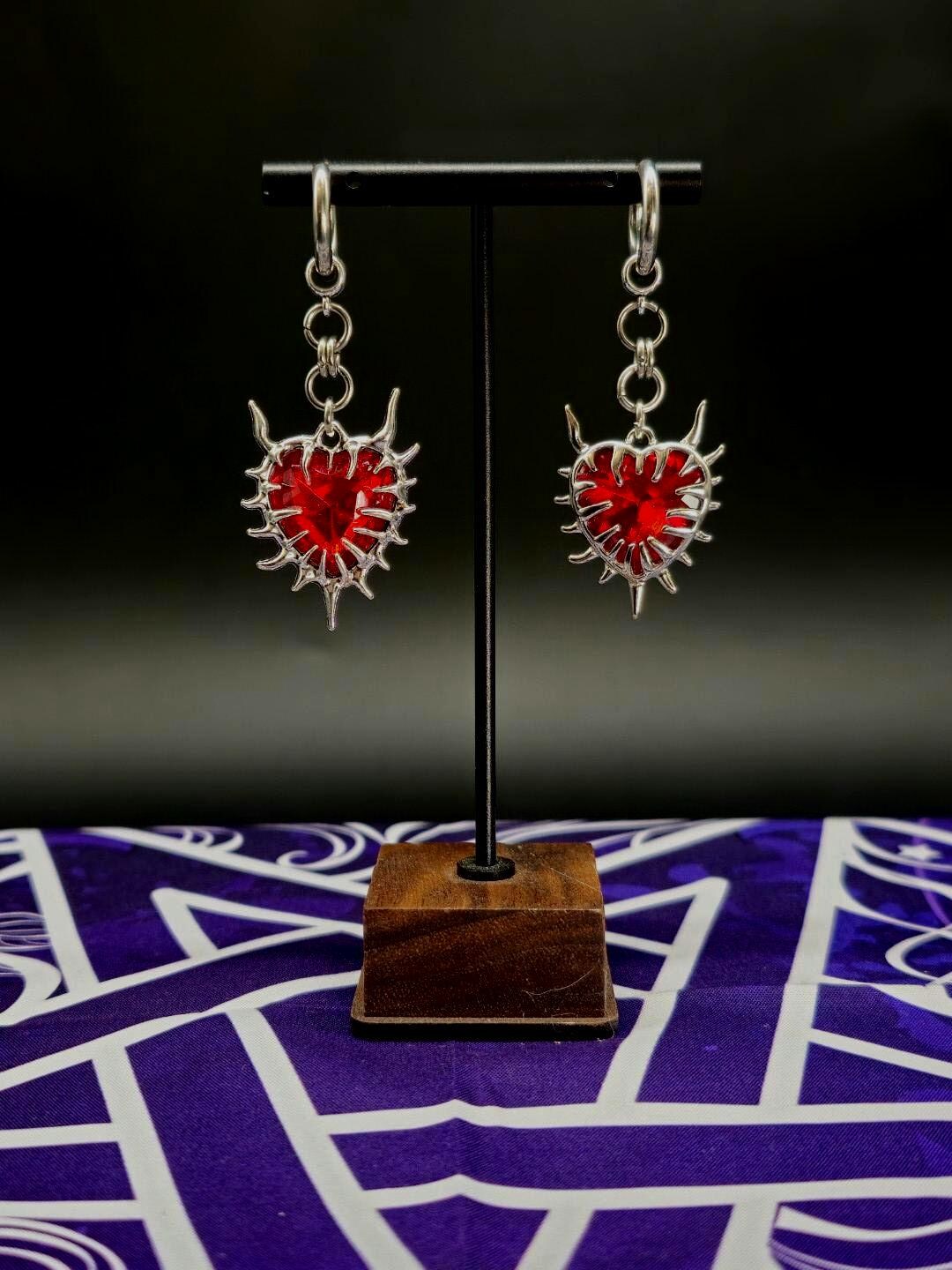 Ember Thorn Stainless Steel Alternative Gothic Thorned Heart Earrings 