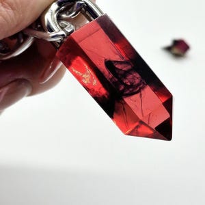 Gothic Red & Black Baby Ruby Crystal point Necklace resin pendant alt emo punk vampire blood red resin pendulum talisman witchy gift spring
