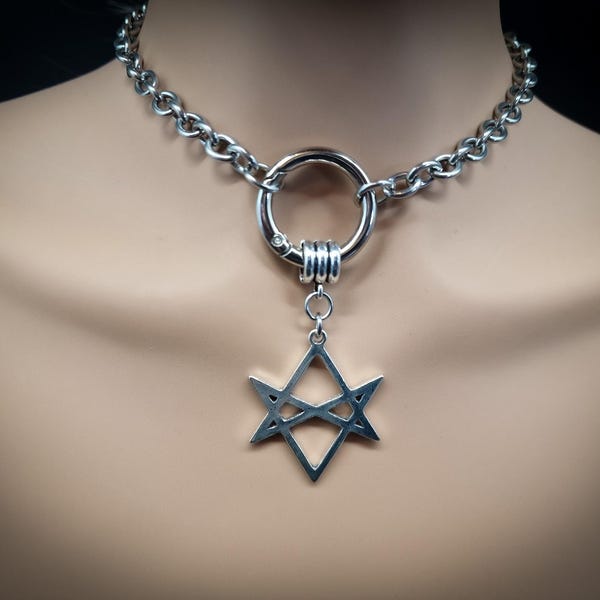 Bring Me The Horizon Unicursal hexagram chunky stainless steel o-ring choker necklace BMTH punk metal alternative jewelry witchy Gift