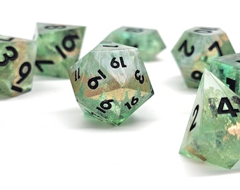 Druid of the Forest Elvish Green DND Dice Set | Resin Sharp Edge Polyhedral Dice for Dungeons & Dragons RPG, D20 D12 D10 D8 D6 D4