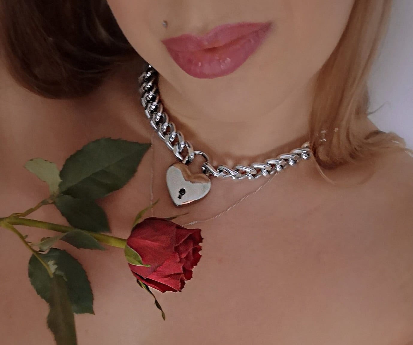BDSM Collar Padlock Chain Necklace Cuban Link Choker Submissive Day Collar Lock and Key Chain BDSM Couples Jewelry Submissive Ownership Gift