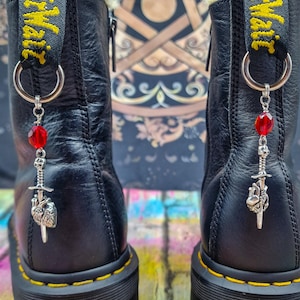 Gothic heart Sword Boot Charms Doc Martens  Bag Accessory Silver  Boot Dr martens  Key chain Charms crystal shoe Accessory DM Boot charms