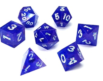 Blue Disco DND Dice Set, Resin Sharp Edge Dice Set, D&D Dice Set for Dungeons and Dragons, Blue Polyhedral Dice Set,D20 D6 D12 D8 D10 D4
