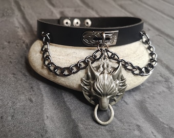 Wolf head slave collar/chain choker